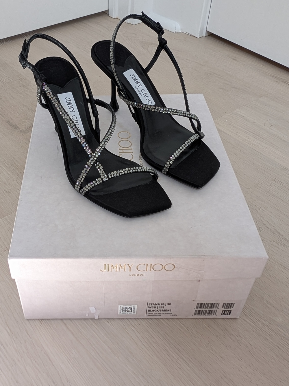 Jimmy Choo Black Crystal-Strap - Women's Etana 80 High Heel Sandals